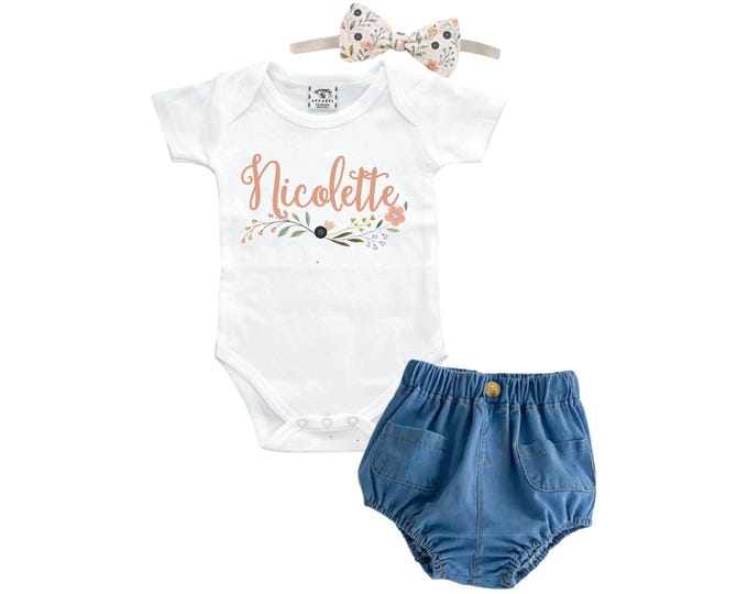 SET Personalized Name Baby Outfit. Baby Shower Gift. New Born Bring Home Outfit.