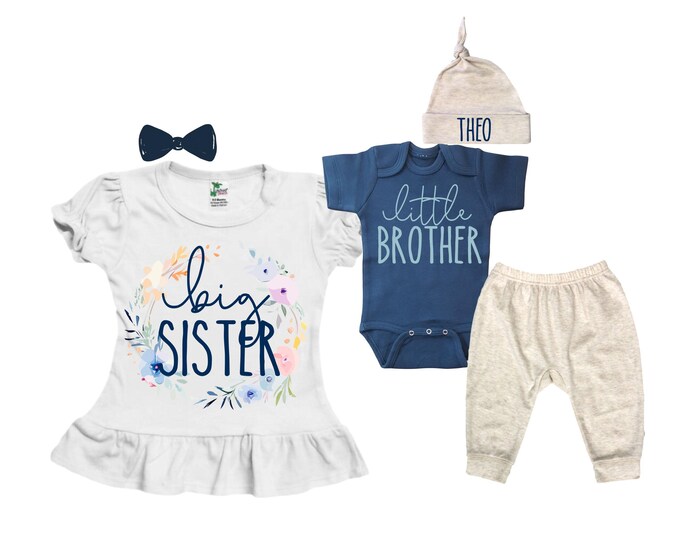 Big Sister/Little Brother Matching Sibling Set. Baby Shower Gift. Take Home Outfit. Matching Sibling Set