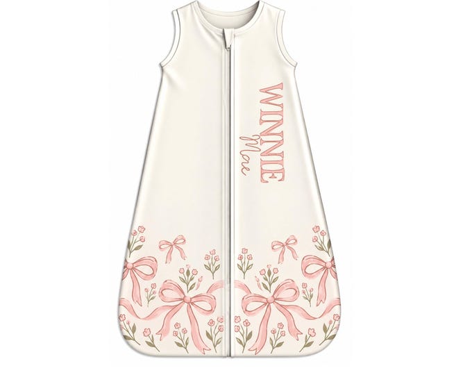 Personalized Baby Sleep Sack. Newborn Coming Home Outfit. Baby Sleep Sack. Bow Floral Design