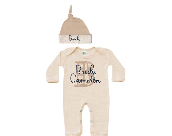 Set - Personalized Name Baby Outfit. Baby Shower Gift. New Born Bring Home Outfit.