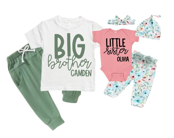 Big Brother/Little Sister Matching Sibling Set. Baby Shower Gift. Take Home Outfit. Matching Sibling Set