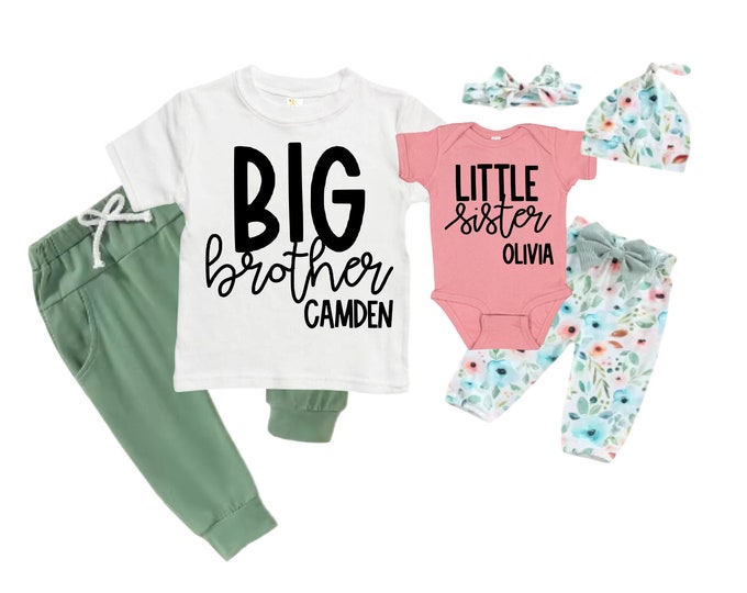 Big Brother/Little Sister Matching Sibling Set. Baby Shower Gift. Take Home Outfit. Matching Sibling Set