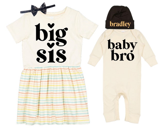 Big Sister/Little Brother Matching Sibling Set. Baby Shower Gift. Take Home Outfit. Matching Sibling Set