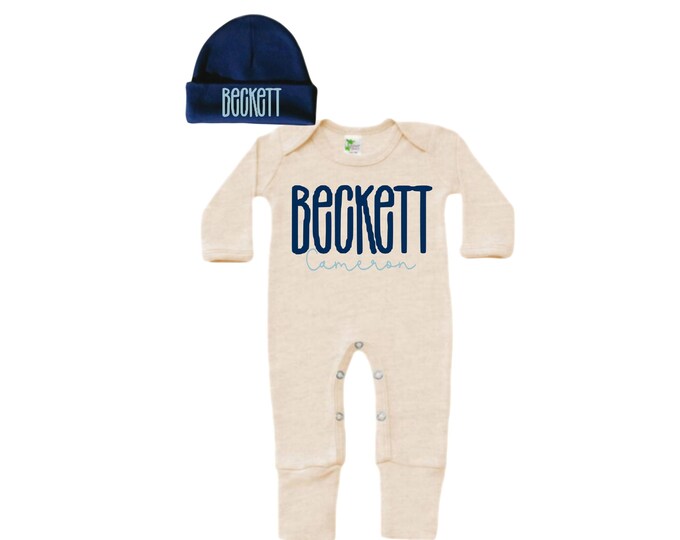 Set - Personalized Name Baby Outfit. Baby Shower Gift. New Born Bring Home Outfit.