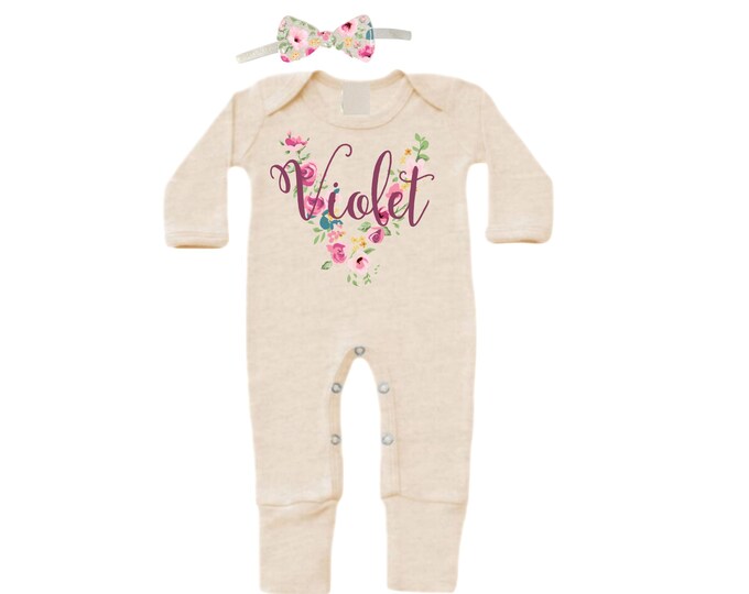 SET - Personalized Name Baby Outfit. Baby Shower Gift. New Born Bring Home Outfit.