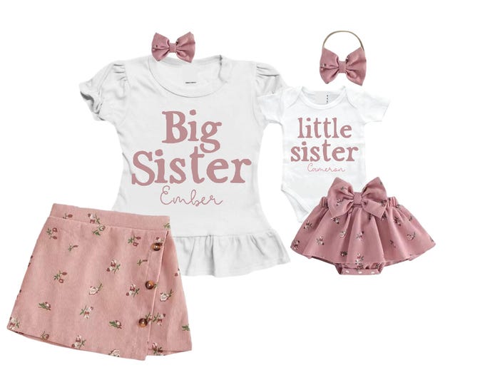 SET Big Sister/Little Sister Matching Sister Set. Pregnancy Annoucement. Baby Shower Gift.