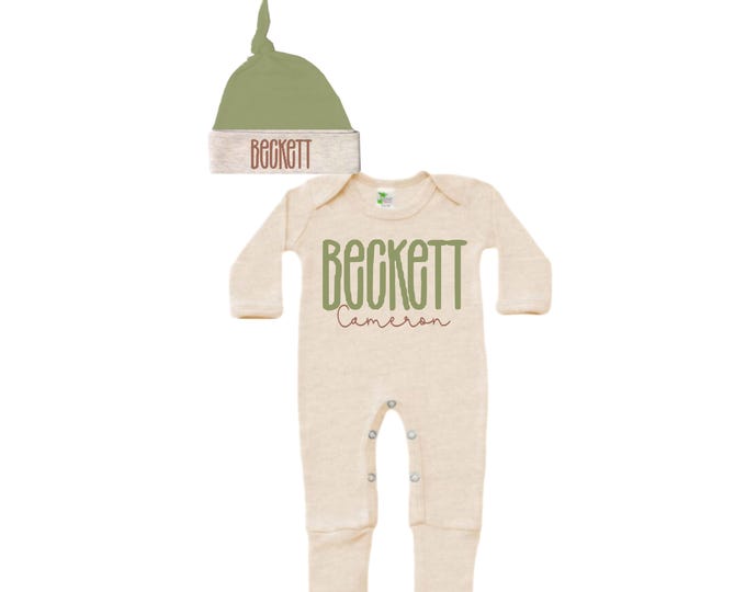 Set - Personalized Name Baby Outfit. Baby Shower Gift. New Born Bring Home Outfit.