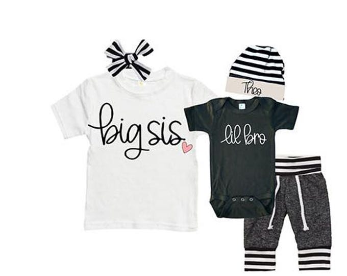 Big Sister/Little Brother Matching Sibling Set. Baby Shower Gift. Take Home Outfit. Matching Sibling Set