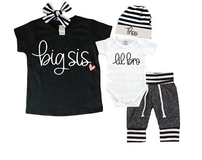 Big Sister/Little Brother Matching Sibling Set. Baby Shower Gift. Take Home Outfit. Matching Sibling Set