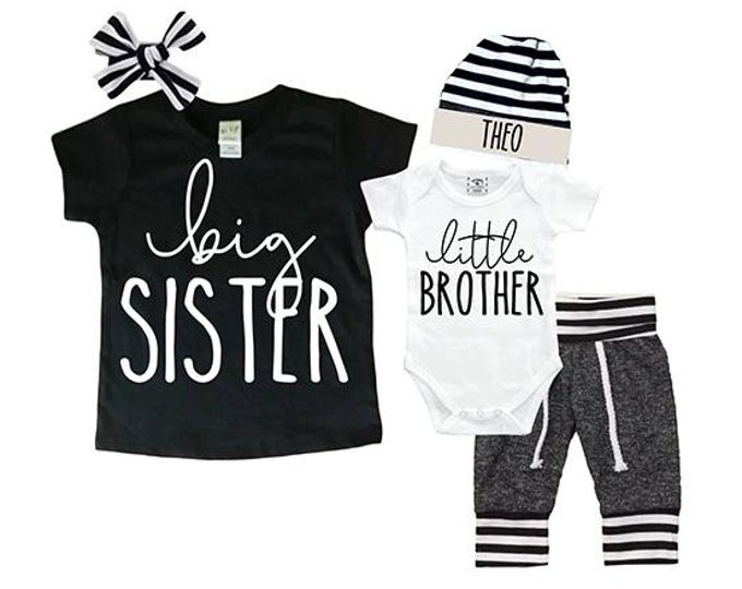 Big Sister/Little Brother Matching Sibling Set. Baby Shower Gift. Take Home Outfit. Matching Sibling Set