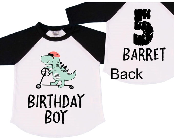 Personalized Dinosaur Themed Birthday Boy Raglan Dinosaur theme Birthday Shirt. FIVE Birthday. Boy's Dino Birthday. Dinosaur Birthday Shirt.