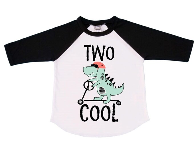 Two COOL Raglan Dinosaur theme Birthday Shirt. Two Birthday. Boy's Dino Birthday Shirt. Dinosaur Birthday Shirt.