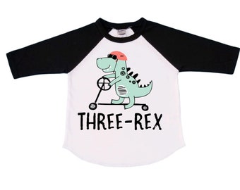 THREE REX Dinosaur theme Birthday Shirt. Three Birthday. Boy's Dino Birthday Shirt. Dinosaur Birthday Shirt. THREE Rex