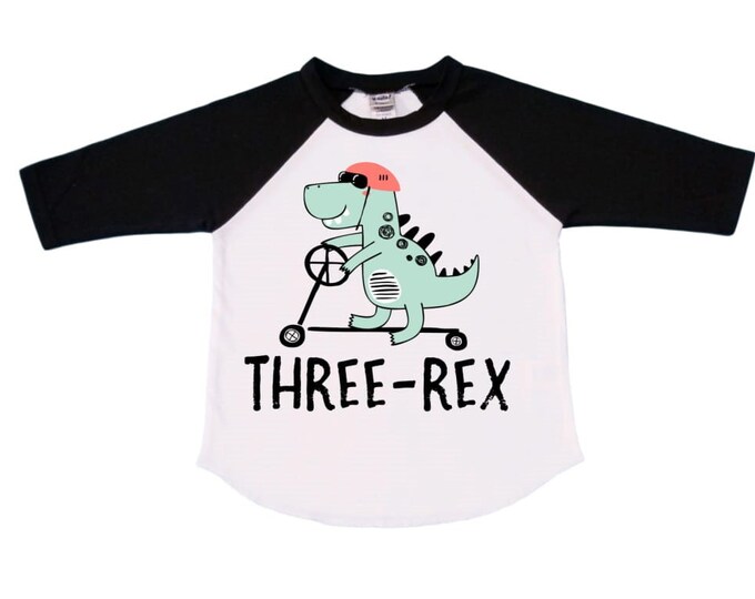 THREE REX Dinosaur theme Birthday Shirt. Three Birthday. Boy's Dino Birthday Shirt. Dinosaur Birthday Shirt. THREE Rex