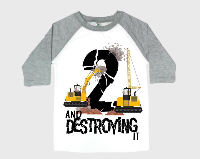 Personalized Construction Themed Digger Truck Construction theme Birthday Shirt. Two Birthday. Boy's Truck Birthday . Construction Shirt.