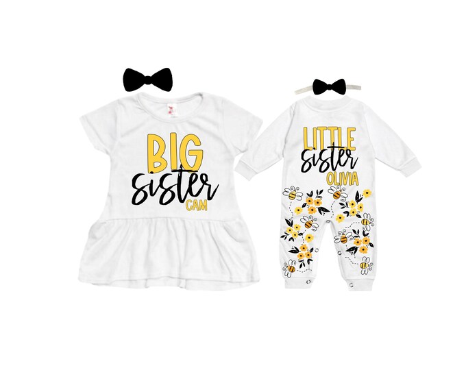 SET Big Sister/Little Sister Matching Sister Set. Pregnancy Annoucement. Baby Shower Gift.