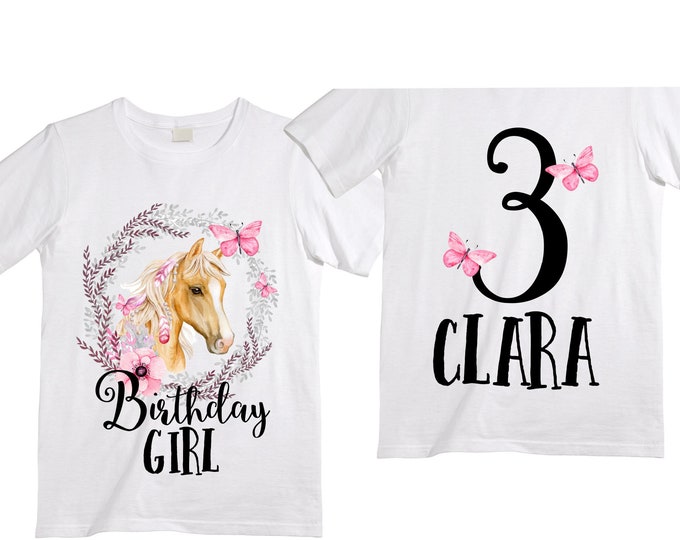 Personalized Horse Unicorn theme Birthday Shirt. Three Birthday. Girl's Floral Dino Birthday Shirt. Dinosaur Birthday Shirt. THREE Rex