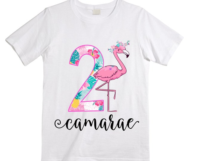 Personalized Flamingo Tropical  Themed TWO Birthday Girl Shirt. Cake Smash Sleeve Birthday Shirt. TWO . Birthday Shirt