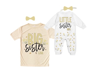 SET Big Sister/Little Sister Matching Sister Set. Pregnancy Annoucement. Baby Shower Gift.