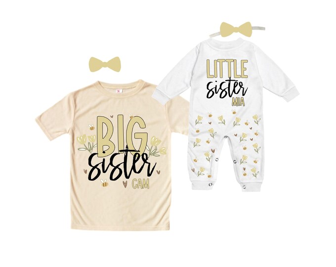 SET Big Sister/Little Sister Matching Sister Set. Pregnancy Annoucement. Baby Shower Gift.