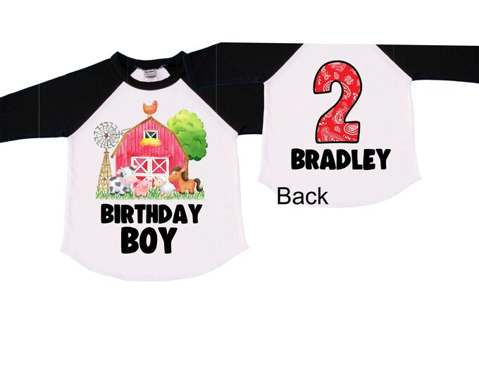 Personalized Barn Farm Animal theme Birthday Shirt. Two Birthday. Boys farm  Birthday Shirt.  Farm Birthday Shirt. 2nd Birthday. TWO Second