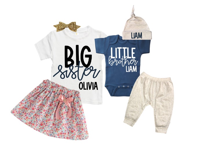Big Sister/Little Brother Matching Sibling Set. Baby Shower Gift. Take Home Outfit. Matching Sibling Set