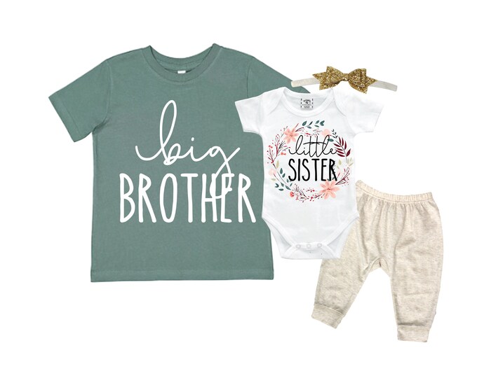 Big Brother/Little Sister Matching Sibling Set. Baby Shower Gift. Take Home Outfit. Matching Sibling Set