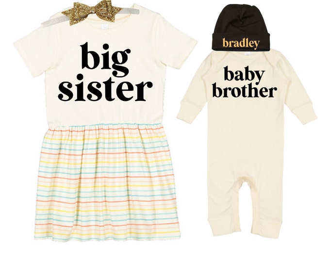 Big Sister/Little Brother Matching Sibling Set. Baby Shower Gift. Take Home Outfit. Matching Sibling Set