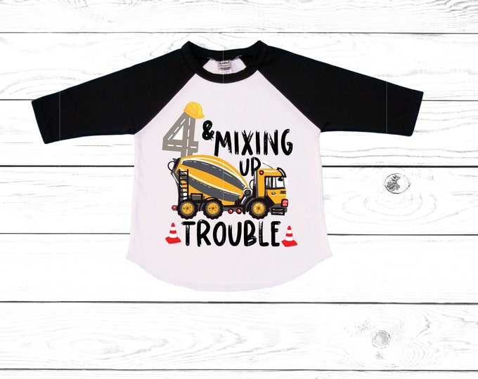Personalized 4 Cement This is How I Roll  - 4 and Mixing Up trouble Construction  FOUR  Birthday Shirt. Fourth Birthday. Boy's Birthday .