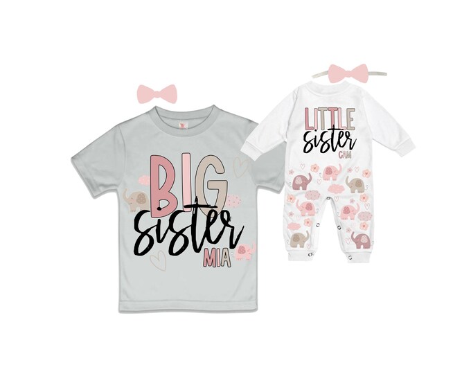 SET Big Sister/Little Sister Matching Sister Set. Pregnancy Annoucement. Baby Shower Gift.