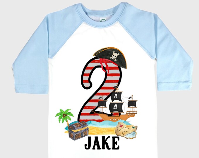 Personalized Pirate Ship theme Birthday Shirt. Two Birthday. Boy's Pirate Birthday. Shiver Me Timbers. Ahoy Matey. Arr. Arragh Shirt. Pirate