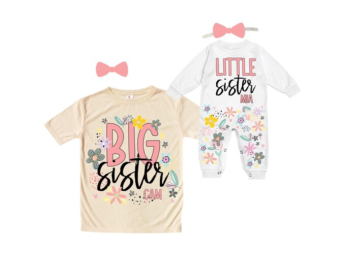 SET Big Sister/Little Sister Matching Sister Set. Pregnancy Annoucement. Baby Shower Gift.