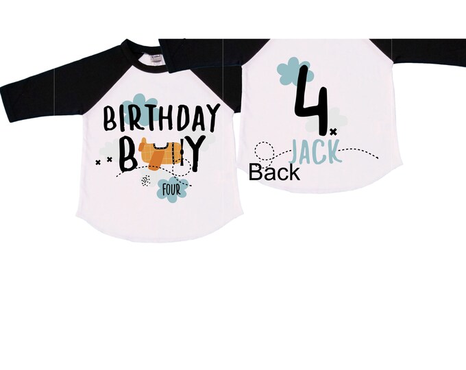 Personalized Airplane FOUR  Raglan Airplane theme Birthday Shirt. FOUR Birthday. Boy's Racing Birthday . Airplane Party Birthday