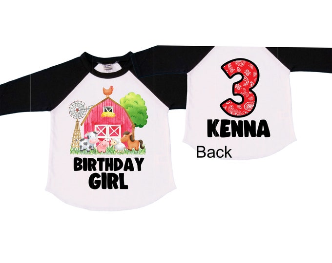 Farm Barn Tractor Farm Animal theme Birthday Shirt. THREE Birthday. Girls Cow Farm Tractor Birthday Shirt. Farm Birthday Shirt.