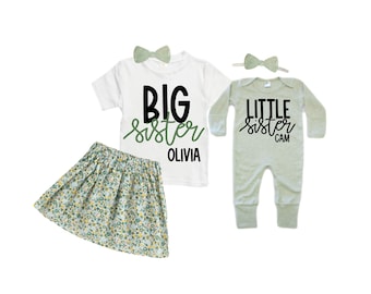 SET Big Sister/Little Sister Matching Sister Set. Pregnancy Annoucement. Baby Shower Gift.