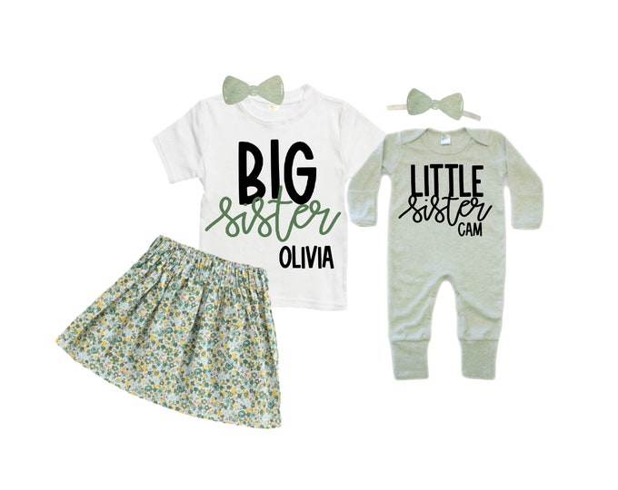 SET Big Sister/Little Sister Matching Sister Set. Pregnancy Annoucement. Baby Shower Gift.