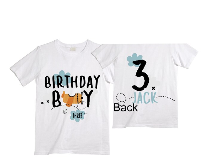 Personalized Airplane theme Birthday Shirt. THREE Birthday. Boy's Airplane Birthday Shirt. Airplane Racing Birthday Shirt.