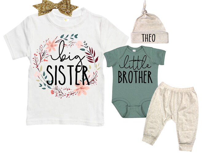 Big Sister/Little Brother Matching Sibling Set. Baby Shower Gift. Take Home Outfit. Matching Sibling Set