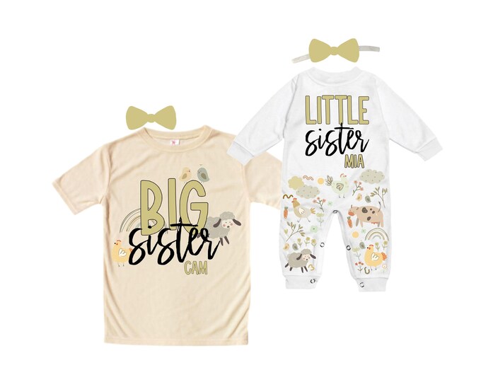 SET Big Sister/Little Sister Matching Sister Set. Pregnancy Annoucement. Baby Shower Gift.