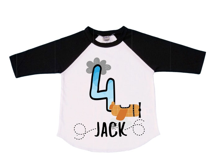 Personalized Airplane FOUR  Raglan Airplane theme Birthday Shirt. FOUR Birthday. Boy's Racing Birthday . Airplane Party Birthday