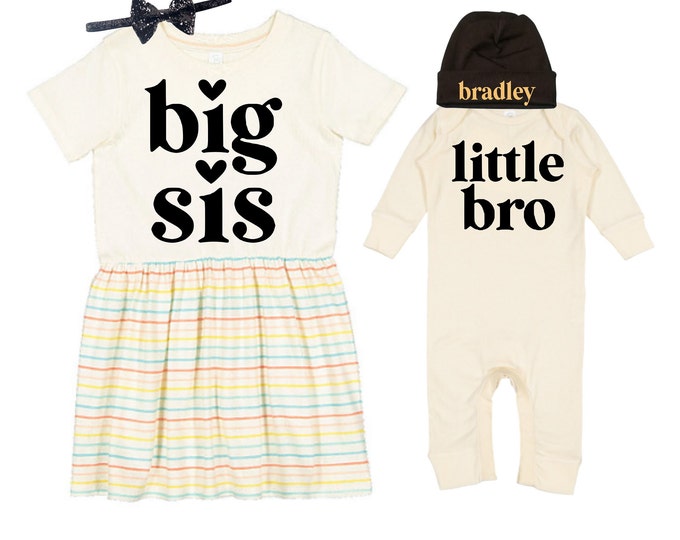Big Sister/Little Brother Matching Sibling Set. Baby Shower Gift. Take Home Outfit. Matching Sibling Set