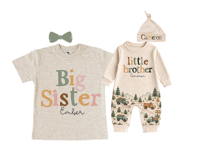 Big Sister/Little Brother Matching Sibling Set. Baby Shower Gift. Take Home Outfit. Matching Sibling Set