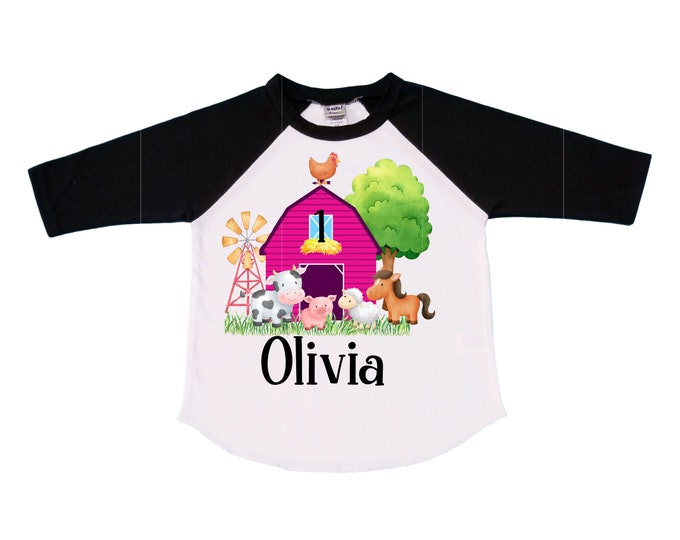 Farm Barn Tractor Farm Animal theme Birthday Shirt. ONE Birthday. Girl's Tractor Birthday. Farm Birthday Shirt. First Birthday Cake Smash
