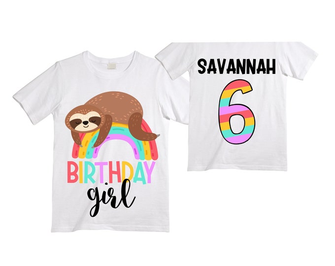 Personalized Sloth Tropical SIX Birthday Girl Shirt. Cake Smash Short Sleeve Birthday Shirt. 6th . Birthday Shirt
