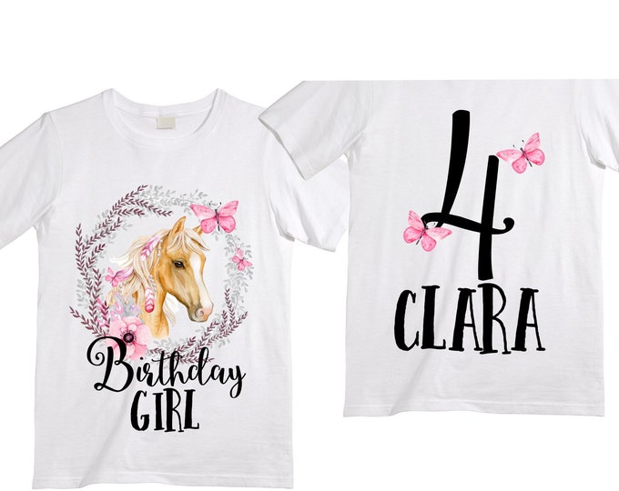 Personalized Horse Unicorn theme Birthday Shirt. Four Birthday. Girl's Floral Dino Birthday Shirt. Dinosaur Birthday Shirt. 4th Birthday