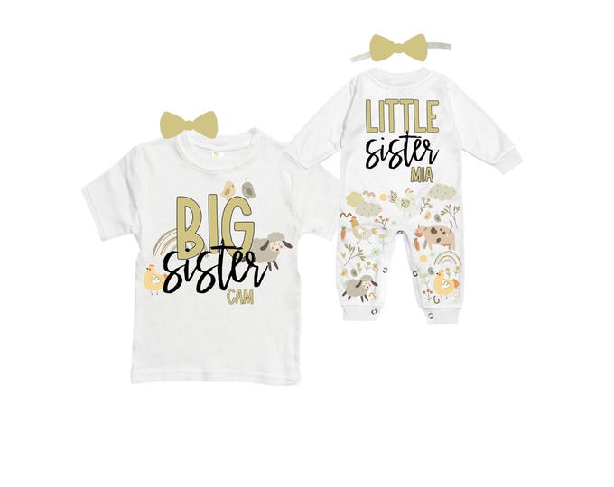 SET Big Sister/Little Sister Matching Sister Set. Pregnancy Annoucement. Baby Shower Gift.