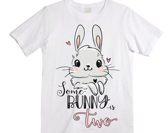 Some BUNNY is TWO - Bunny Rabbit Theme Birthday Girl Shirt. Cake Smash Sleeve Birthday Shirt. TWO . Birthday Shirt