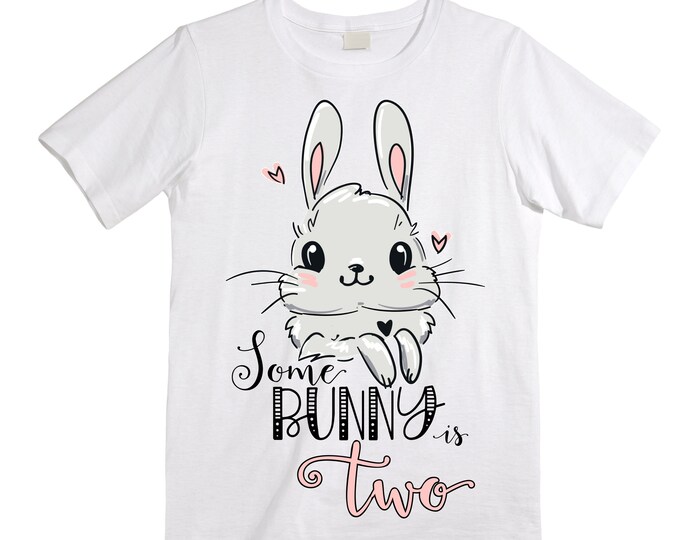 Some BUNNY is TWO - Bunny Rabbit Theme Birthday Girl Shirt. Cake Smash Sleeve Birthday Shirt. TWO . Birthday Shirt