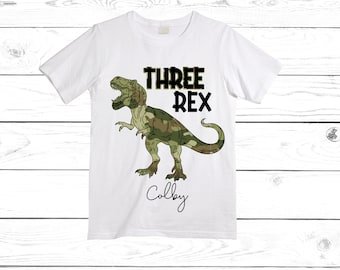 Personalized Dinosaur theme Birthday Shirt. Three Birthday. Boy's Dino Birthday Shirt. Dinosaur Birthday Shirt. THREE Rex