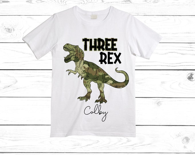 Personalized Dinosaur theme Birthday Shirt. Three Birthday. Boy's Dino Birthday Shirt. Dinosaur Birthday Shirt. THREE Rex